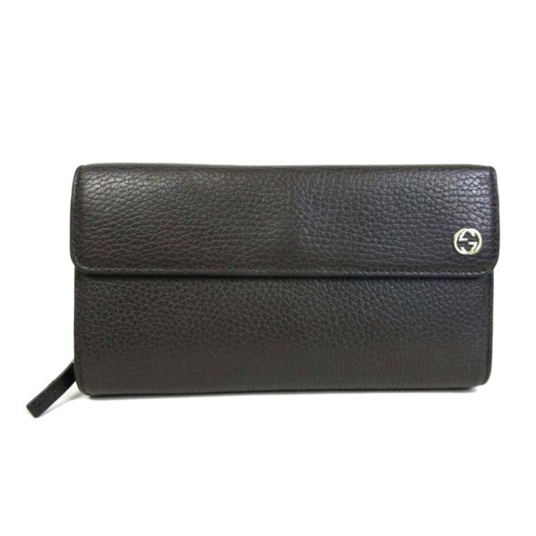 99249 1 Gucci Interlocking G Leather Tri Fold Round Zip Wallet Black