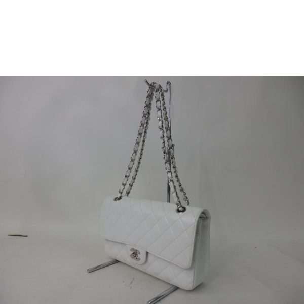 99339 3 Chanel Matelasse Double Flap Chain Shoulder Bag White