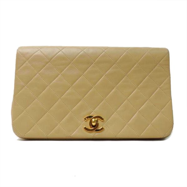 99511 1 Chanel Matelasse Single Flap Chain Shoulder Bag Beige