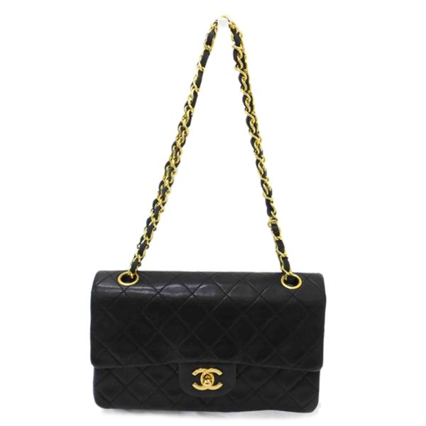 99568 1 Chanel Matelasse Double Flap Chain Shoulder Bag Black