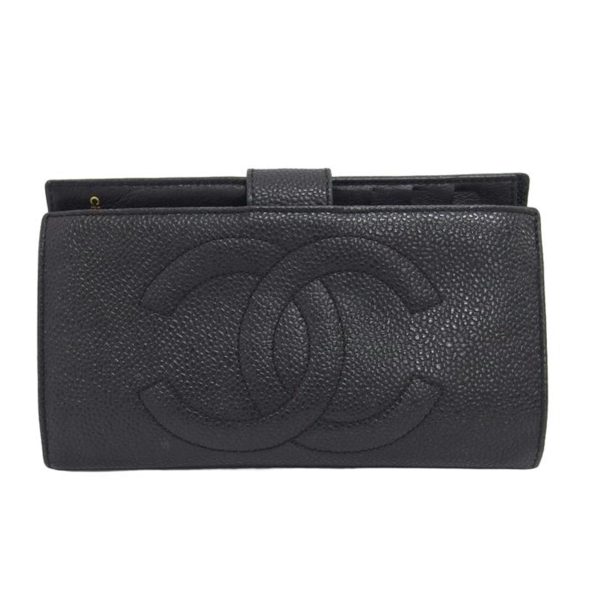 99639 1 Chanel Cocomark Caviar Skin Bi Fold Wallet Black