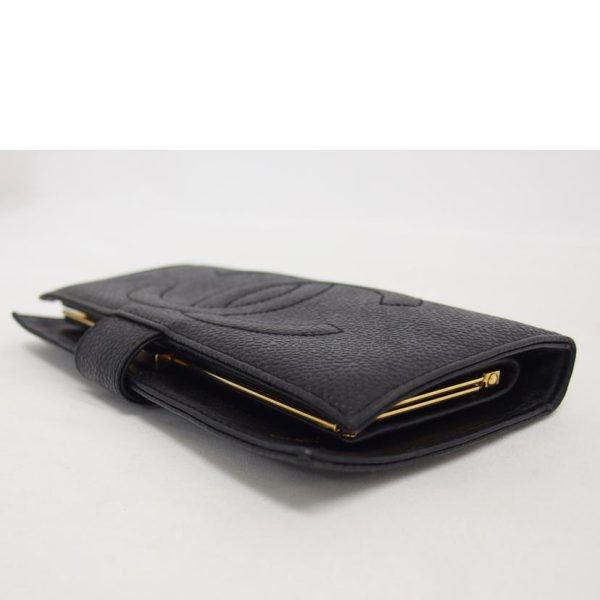 99639 3 Chanel Cocomark Caviar Skin Bi Fold Wallet Black