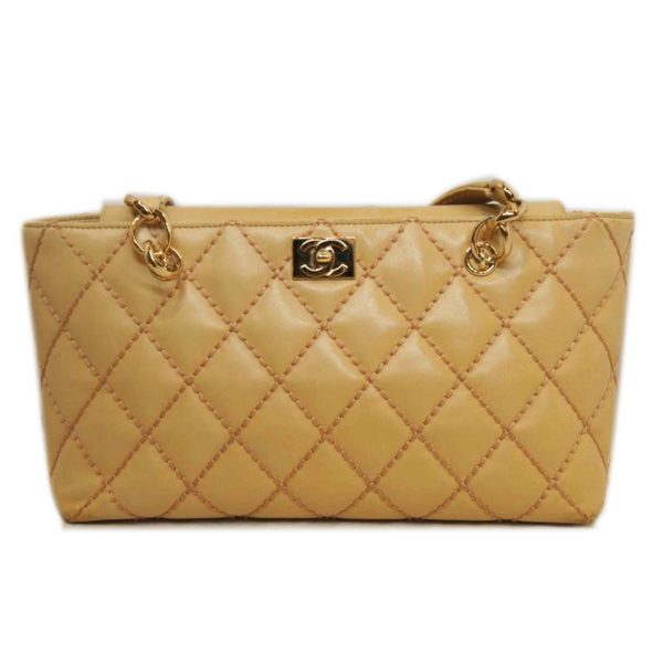 99846 1 Chanel Lambskin Wild Stitch Chain Tote Bag Beige