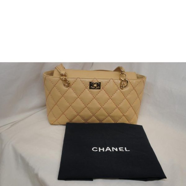 99846 11 Chanel Lambskin Wild Stitch Chain Tote Bag Beige