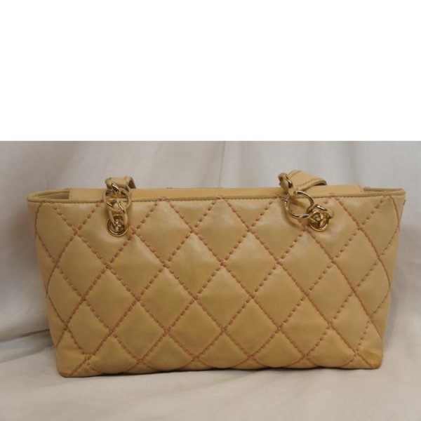 99846 2 Chanel Lambskin Wild Stitch Chain Tote Bag Beige