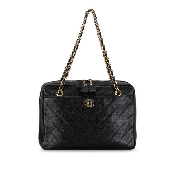 9xe3xdpddio55b4z 1 CHANEL Cocomark V Stitch Double Flap Chain Shoulder Bag Black Caviar Skin