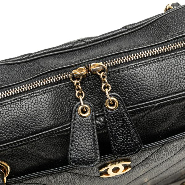 9xe3xdpddio55b4z 11 CHANEL Cocomark V Stitch Double Flap Chain Shoulder Bag Black Caviar Skin