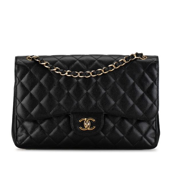 9xrjw0krycv1bxkz 1 CHANEL Matelasse 30 Coco Mark Double Flap Chain Shoulder Bag Black Caviar Skin