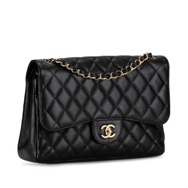 9xrjw0krycv1bxkz 2 CHANEL Matelasse 30 Coco Mark Double Flap Chain Shoulder Bag Black Caviar Skin