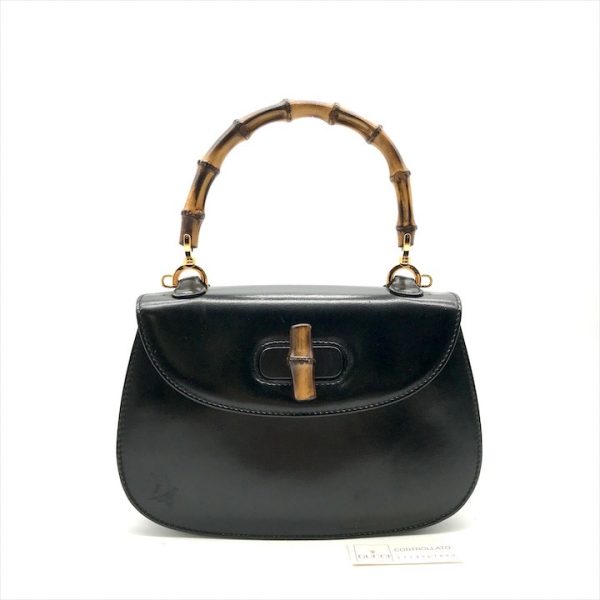 a4299 1 Gucci Bamboo Handbag Leather Black