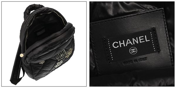 as1025 01332 94305 3 CHANEL Matelasse Snowflake Patch Backpack Daypack Rucksack Black