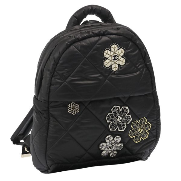 as1025 01332 94305 CHANEL Matelasse Snowflake Patch Backpack Daypack Rucksack Black