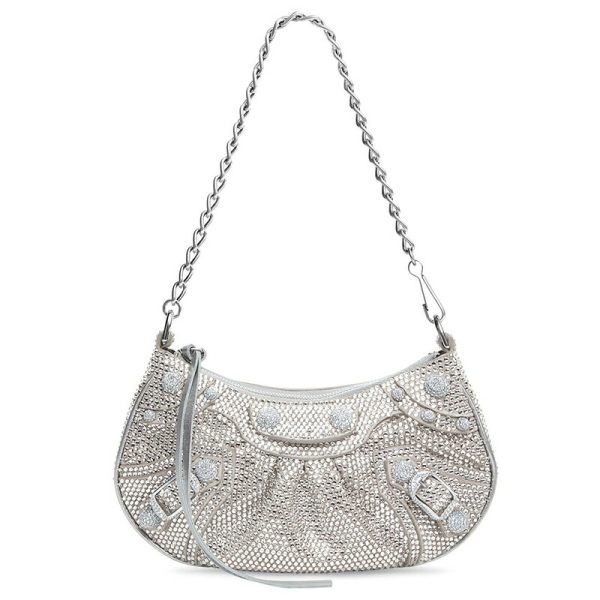 bal 1008 1 Balenciaga Le Cagole Mini Bag Chain Rhinestone Gray Silver