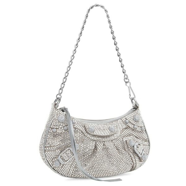 bal 1008 2 Balenciaga Le Cagole Mini Bag Chain Rhinestone Gray Silver