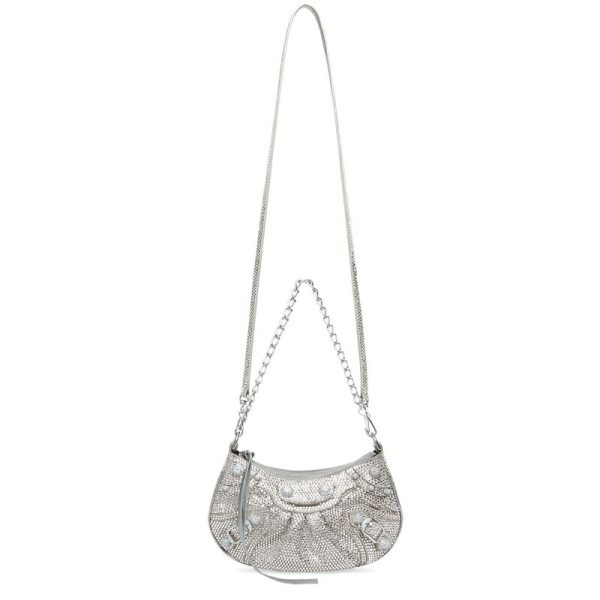 bal 1008 5 Balenciaga Le Cagole Mini Bag Chain Rhinestone Gray Silver