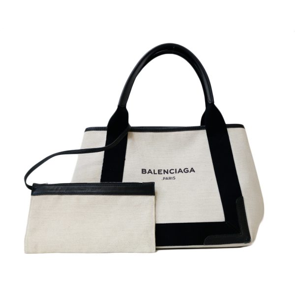 brb01000000002717 13 Balenciaga Navy Hippo Shoulder Bag Canvas Beige