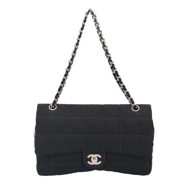 brb02570000004562 1 Chanel Chocolate Bar Nylon Shoulder Bag Black