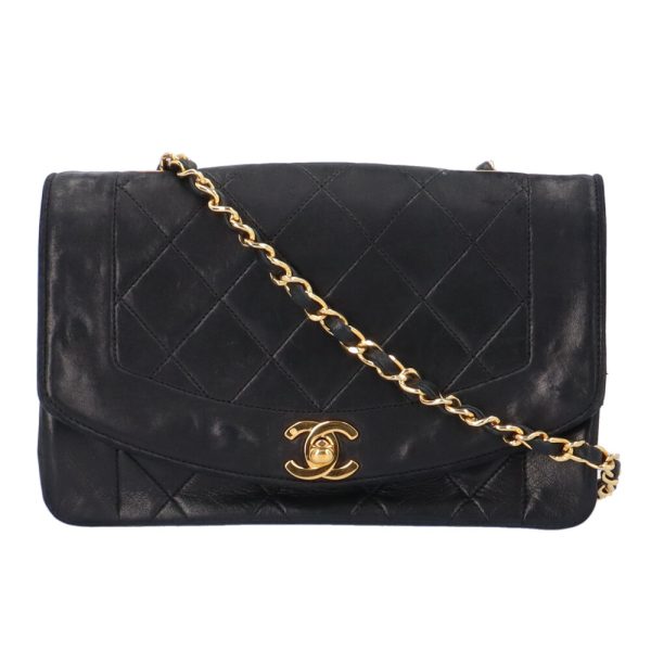 brb02770000003670 1 Chanel Diana Chain Matelasse Lambskin Shoulder Bag Black