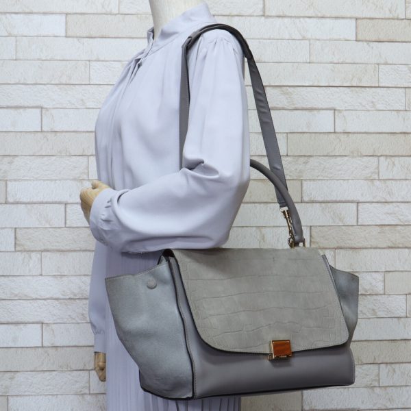 brb03140000001782 2 Celine Trapeze Shoulder Bag Leather Gray