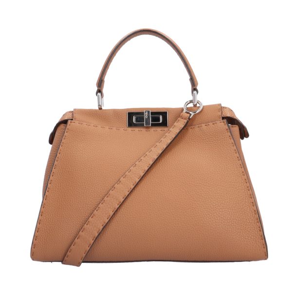 brb03620000003536 1 Fendi Peekaboo Selleria Leather Shoulder Bag Brown