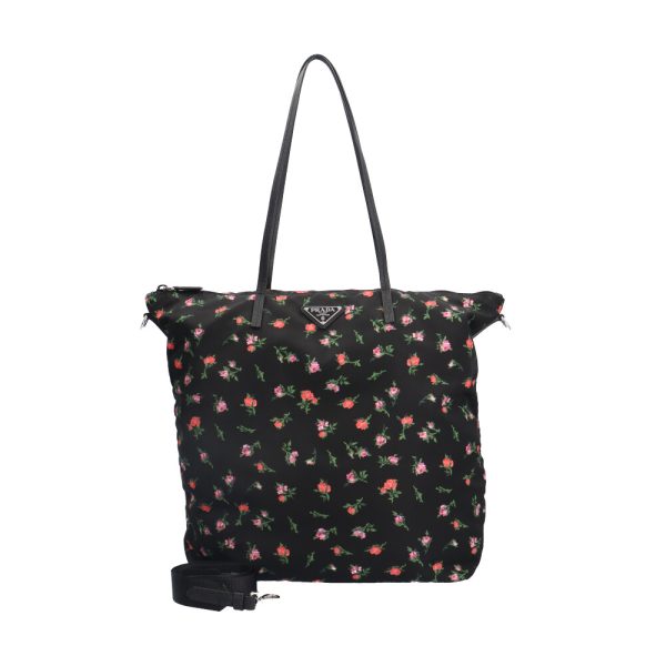 brb10000000122268 1 Prada Floral Nylon Shoulder Bag Black