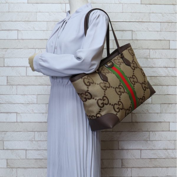 brb10000000126505 2 Gucci Jumbo GG Ophidia Canvas Tote Bag Beige