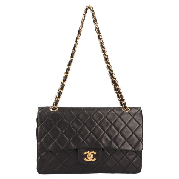 brb10010000010320 1 Chanel Double Flap Chain Matelasse Lambskin Shoulder Bag Black