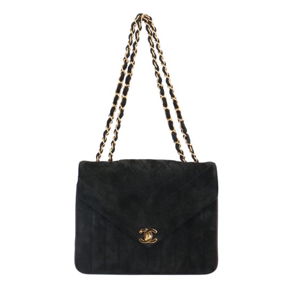 brb10010000010656 1 Chanel V Stitch Velor Shoulder Bag Black