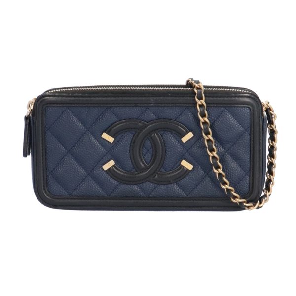 brb10010000011957 1 Chanel CC Filigree Caviar Shoulder Bag Blue