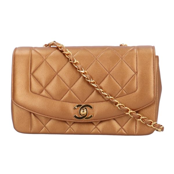 brb10010000012151 1 Chanel Diana CC Coco Mark Lambskin Shoulder Bag Gold