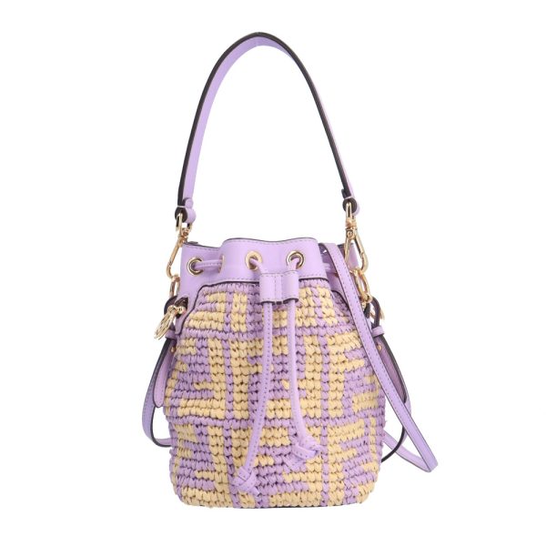 brb10010000013182 1 Fendi Mon Tresor Mini Bucket Raffia Shoulder Bag Purple