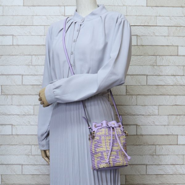 brb10010000013182 2 Fendi Mon Tresor Mini Bucket Raffia Shoulder Bag Purple