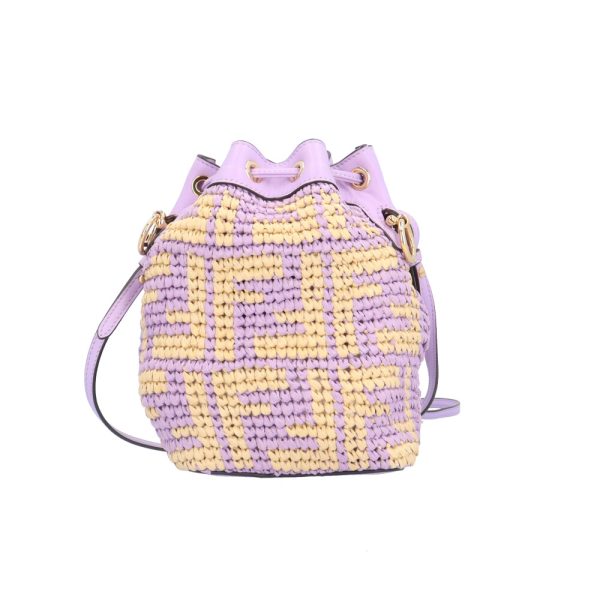 brb10010000013182 3 Fendi Mon Tresor Mini Bucket Raffia Shoulder Bag Purple