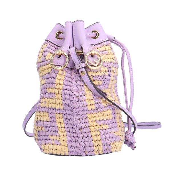 brb10010000013182 4 Fendi Mon Tresor Mini Bucket Raffia Shoulder Bag Purple