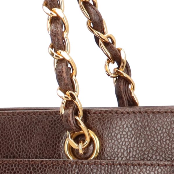 brb10010000013369 7 Chanel Logo Chain Caviar Tote Bag Brown