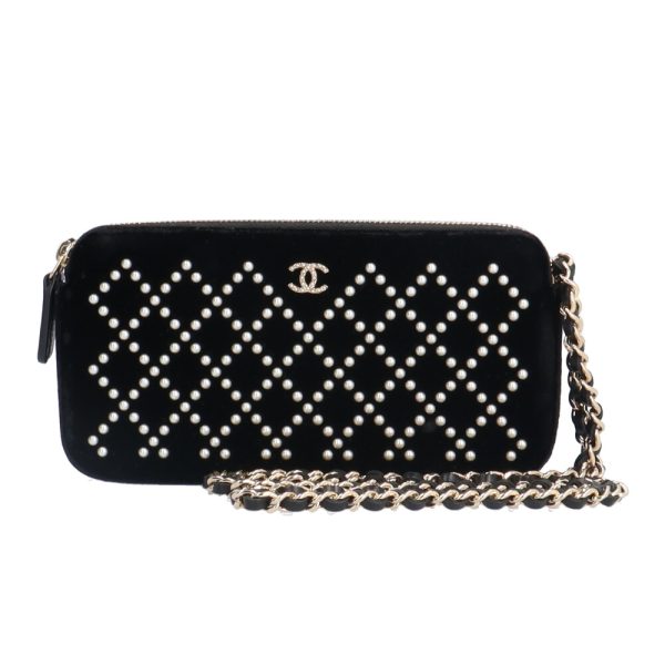 brb10010000013403 1 Chanel Velor Pearl Matelasse Wallet Chain Bag