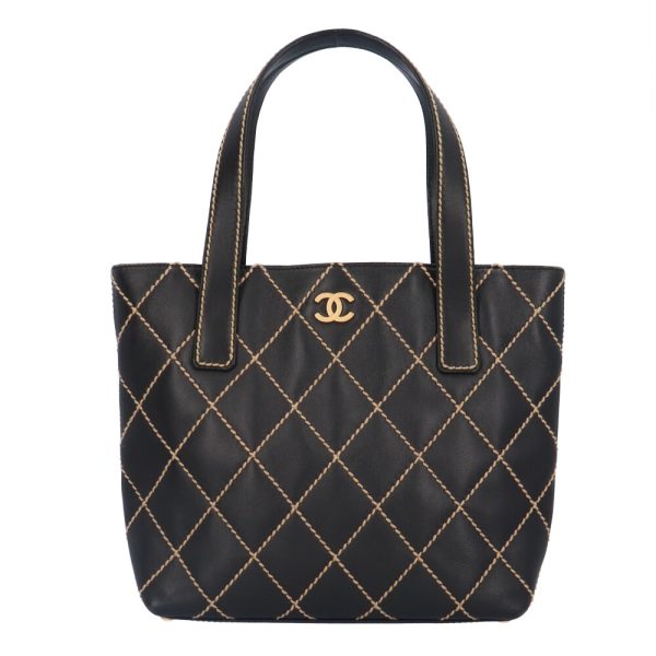 brb10010000013605 1 Chanel Cocomark Matelasse Wild Stitch Leather Tote Bag Black