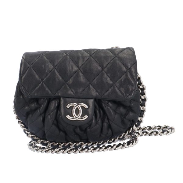 brb10010000013617 1 Chanel Chain Around Coco Mark Lambskin Shoulder Bag Black