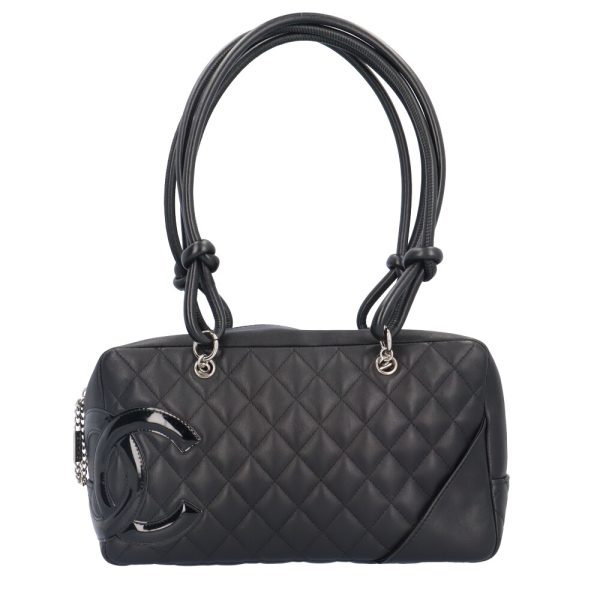 brb10010000013638 1 Chanel Cambon Bowling Lambskin Shoulder Bag Black