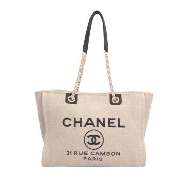 brb10010000014043 1 Chanel Deauville Canvas Tote Bag Beige