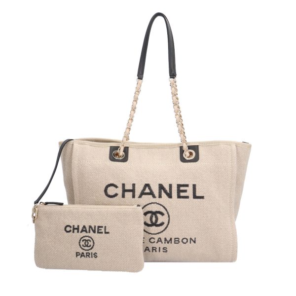 brb10010000014043 2 Chanel Deauville Canvas Tote Bag Beige