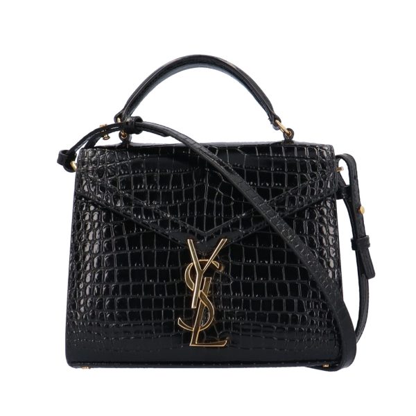 brb10010000014061 1 Saint Laurent Crocodile Emboss Cassandra Leather Shoulder Bag Black