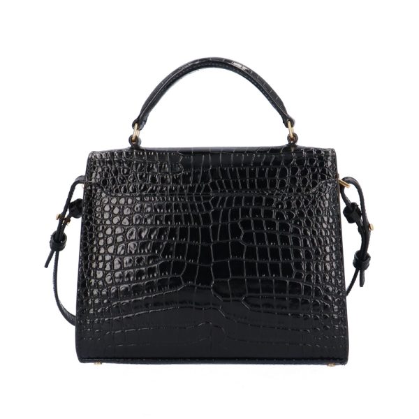 brb10010000014061 3 Saint Laurent Crocodile Emboss Cassandra Leather Shoulder Bag Black