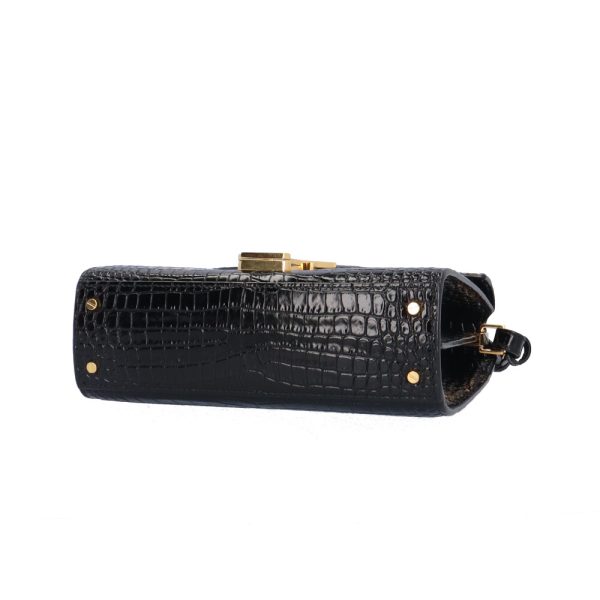 brb10010000014061 5 Saint Laurent Crocodile Emboss Cassandra Leather Shoulder Bag Black