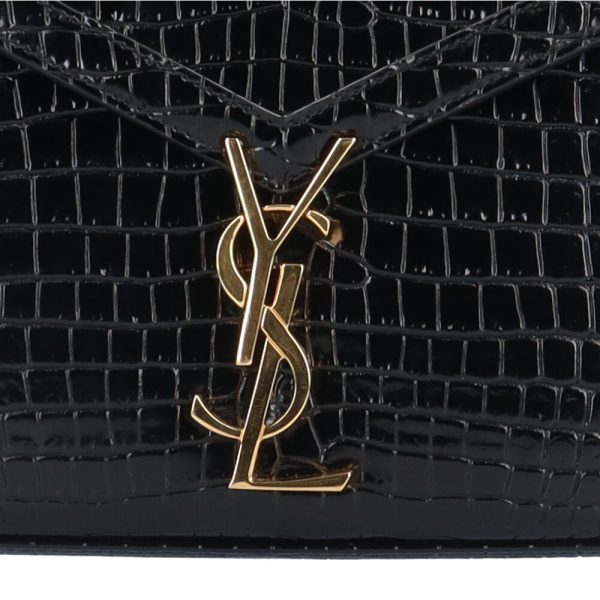 brb10010000014061 7 Saint Laurent Crocodile Emboss Cassandra Leather Shoulder Bag Black