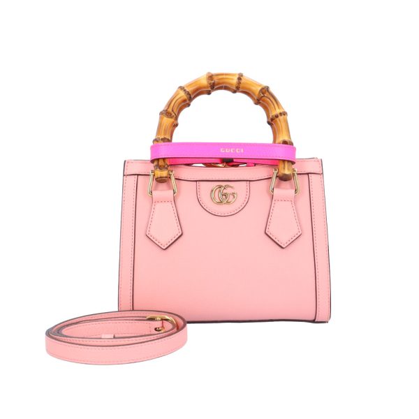 brb10010000014189 1 Gucci Diana Mini Tote Bamboo Leather Shoulder Bag Pink