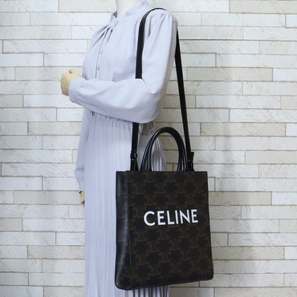 brb10010000014248 2 Celine Vertical Medium Triomphe Shoulder Bag Coated Canvas Black