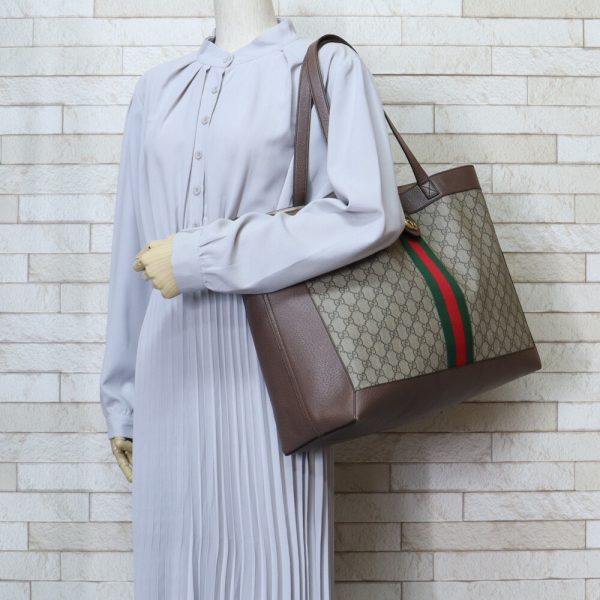 brb10010000014678 3 Gucci Wide Ophidia Leather Tote Bag Beige