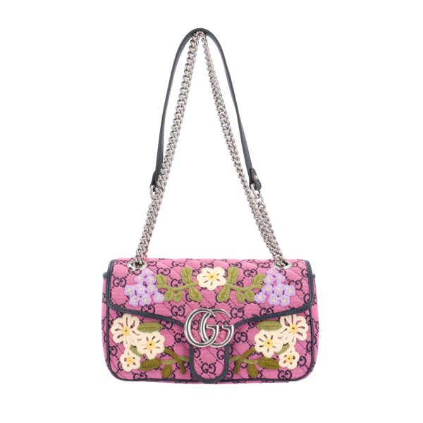 brb10010000014723 1 Gucci GG Multicolor Flower Embroidery Canvas Shoulder Bag Pink