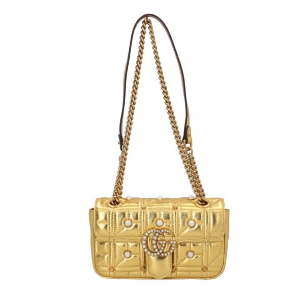 brb10010000014724 1 Gucci Pearl Mini GG Marmont Leather Shoulder Bag Gold